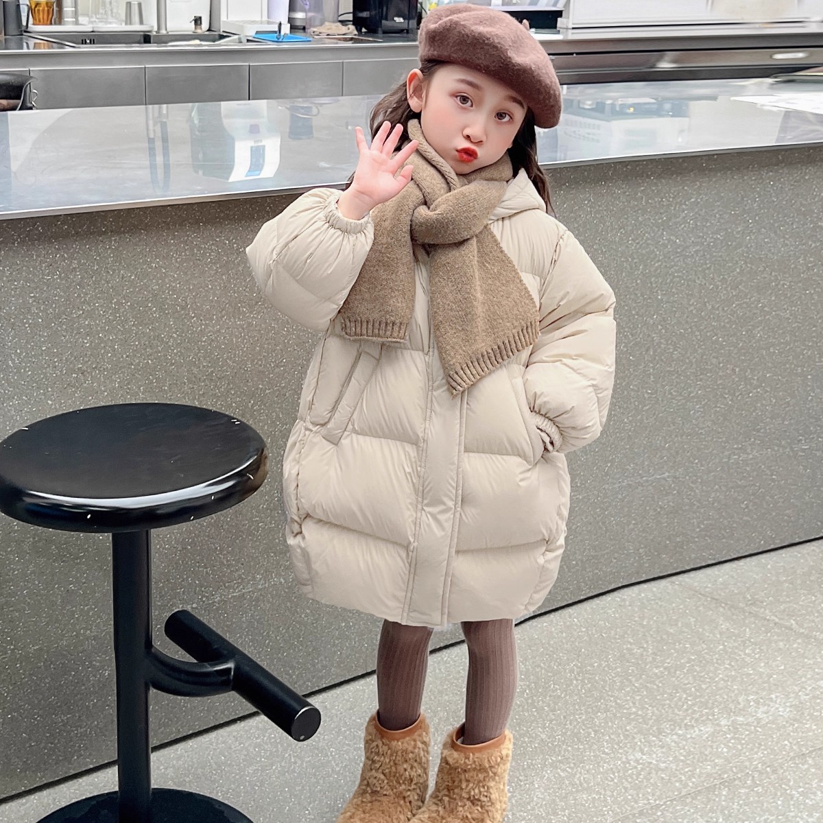 女童羽绒棉服冬款连帽外套
