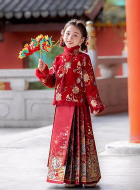 NEXT JANSO女童新中式马面裙套装国风加绒加厚冬装红色唐装新年装