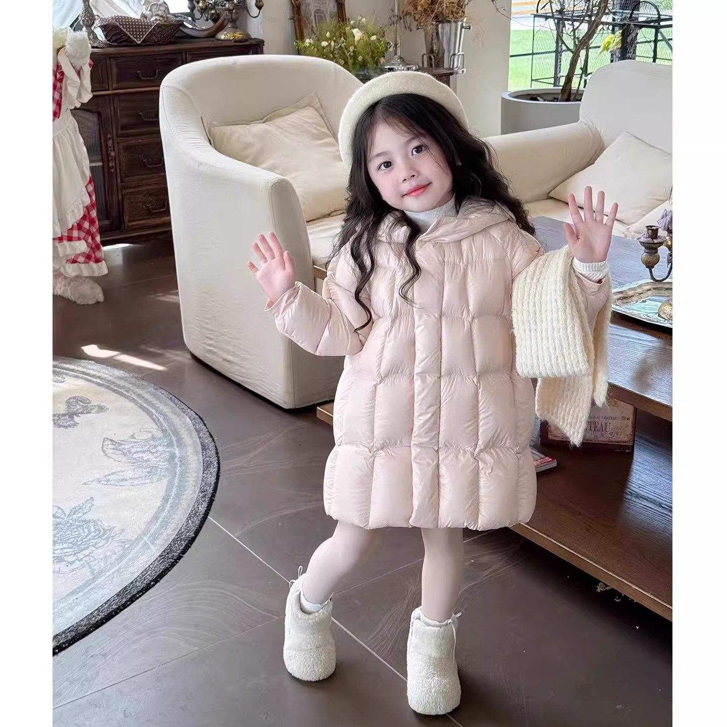 NEXT JANSO女童粉色轻薄款羽绒服冬装长款极寒精灵服90白鸭绒外套