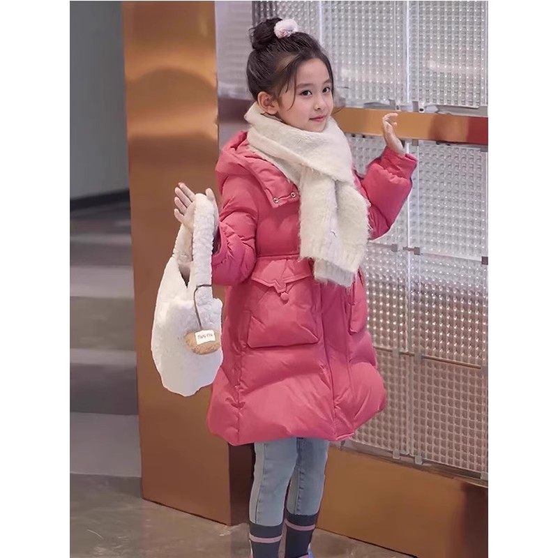 VYEO女童羽绒服冬季2025新款中大童装洋气白鸭绒中长款外套