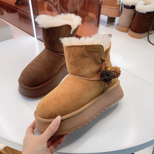 622-797玛莎玛索冬新款厚底雪地靴毛口反毛皮短靴东北加厚大棉鞋