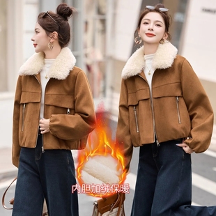 高端时尚鹿皮绒短外套女秋冬款韩版气质超好看百搭机车服夹克上衣