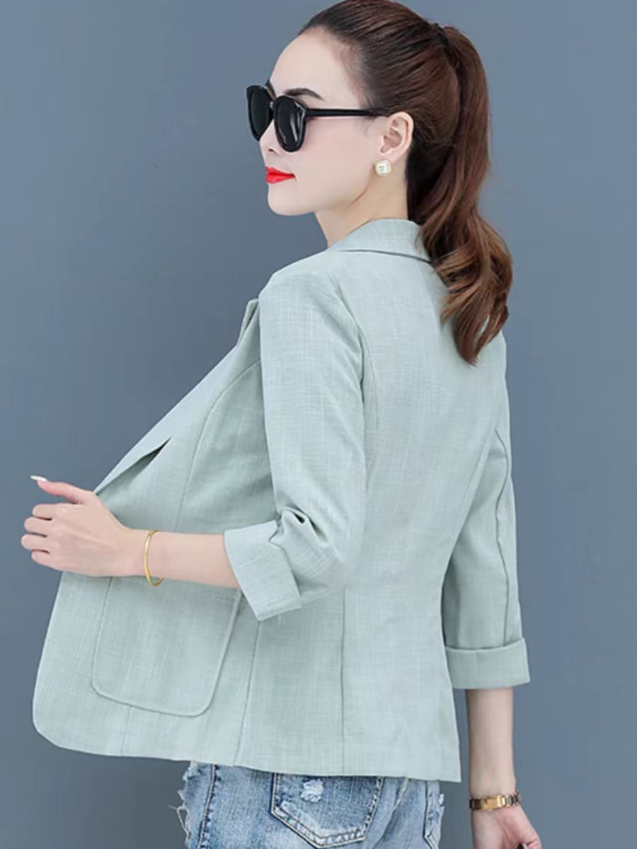 薄款小西装短外套女中袖休闲透气2025春夏新款小个子西服上衣chic
