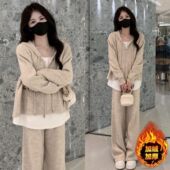 秋冬季 两件套 假两件连帽卫衣宽松阔腿裤 套装 女2025年加绒休闲时尚