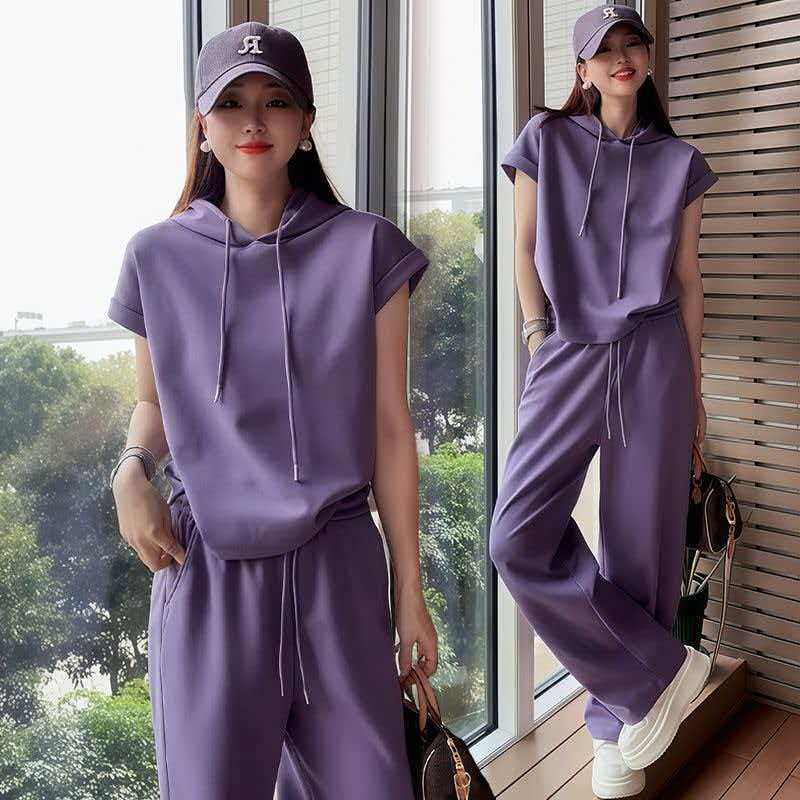 2026夏季新款休闲运动服套装女士宽松大码时尚别致气质洋气两件套