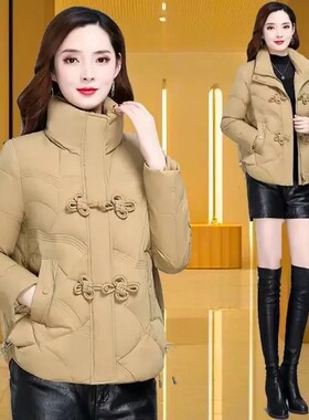 中国风复古盘扣羽绒棉服女短款