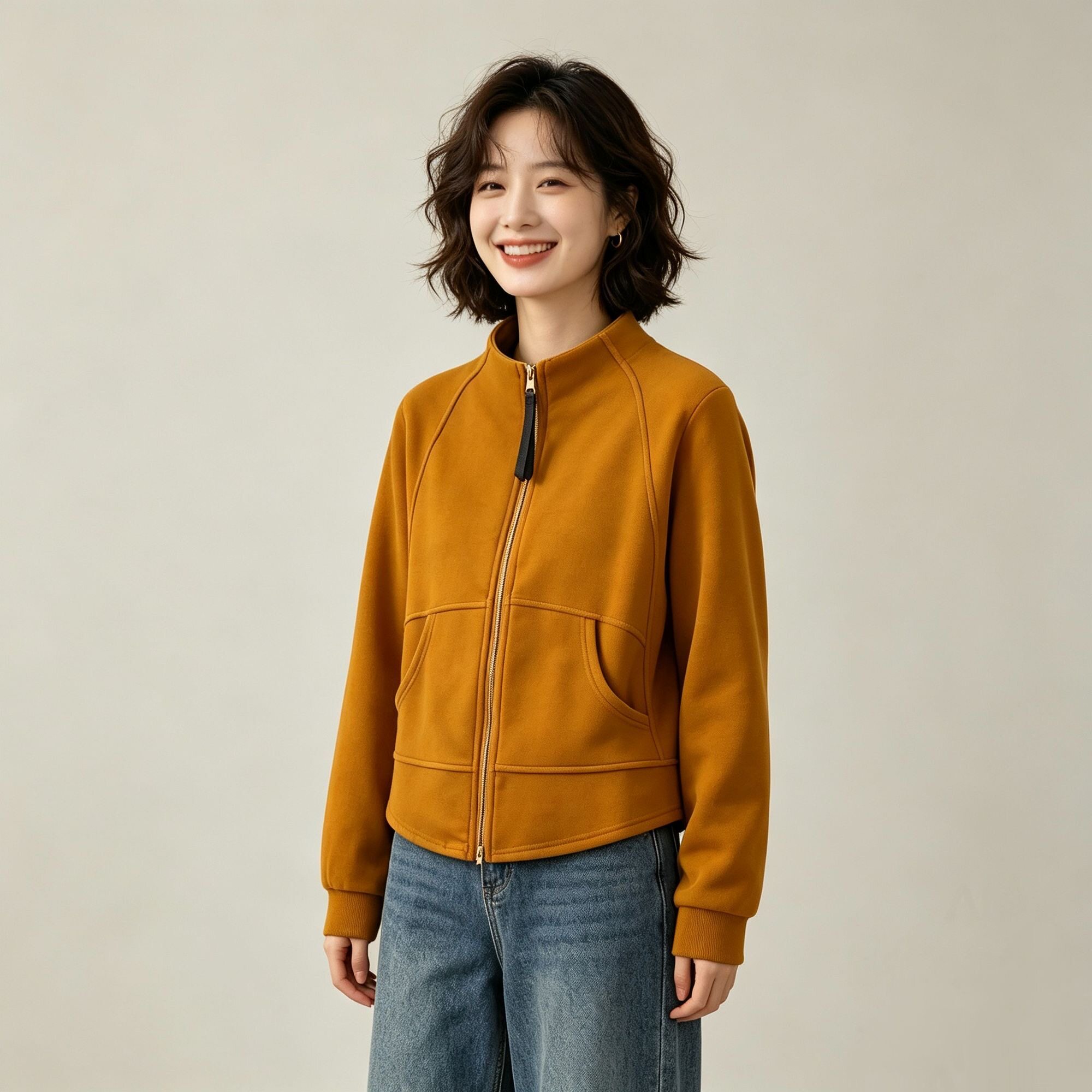 立领拉链开衫女款卫衣2026秋季大码胖MM简约显瘦气质通勤高级上衣