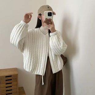 韩系高级感圆领轻薄棉衣棉服女冬季2025新款宽松保暖短款夹棉外套