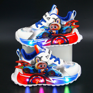 3秋冬4发光加绒儿童鞋子女童男童棉鞋带灯5男孩拉布布童鞋男宝6岁