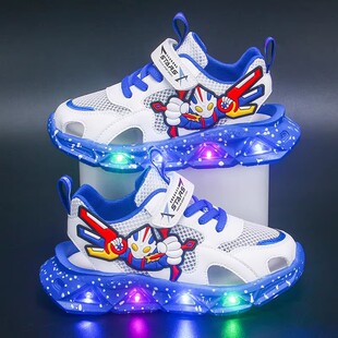 5春夏款儿童鞋子男款6发光男童漏网鞋薄凉鞋3男宝闪灯男孩小童4岁