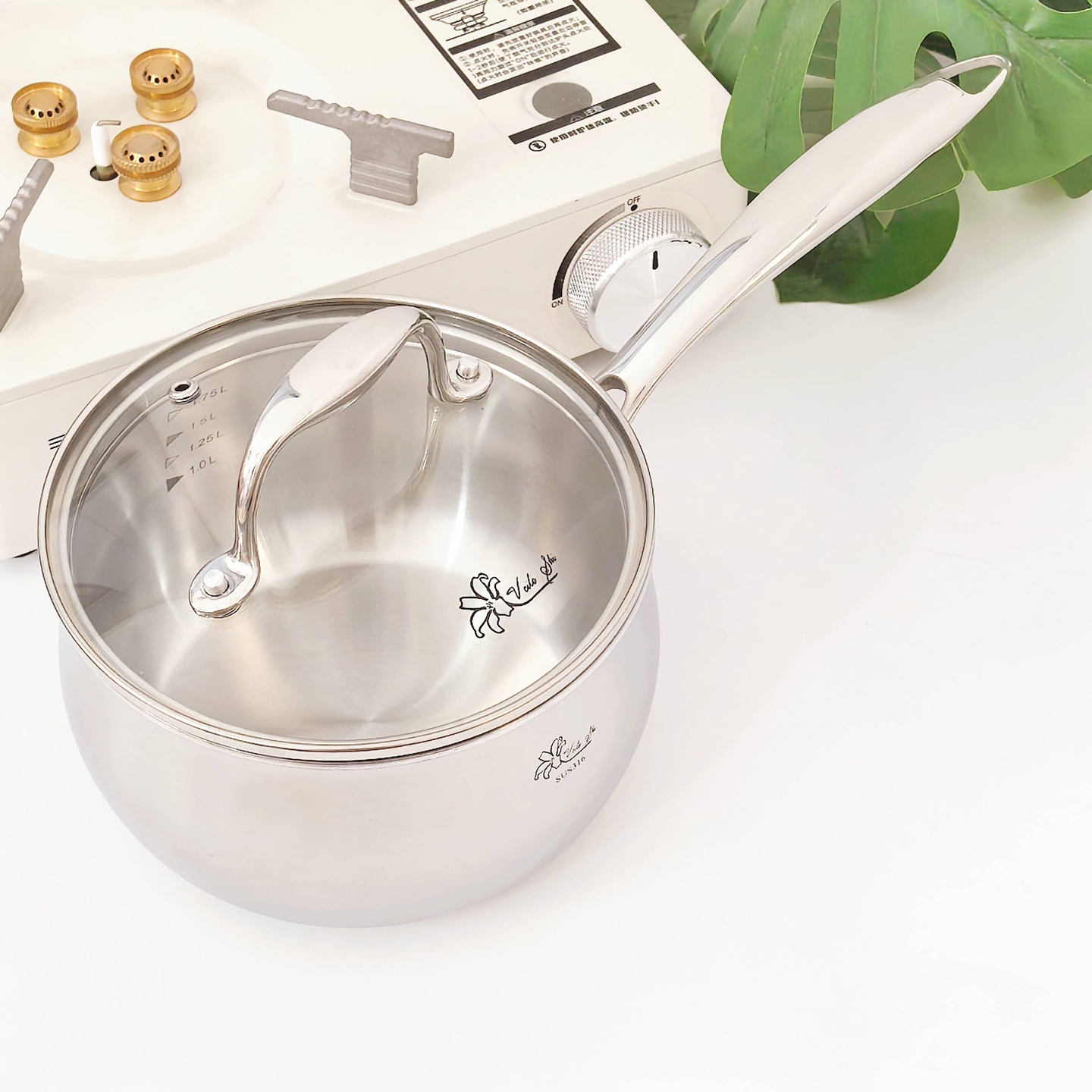 316不锈钢胀型单柄奶锅热奶锅宝宝辅食锅煮面锅熬糖浆小锅16cm