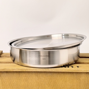 18/10不锈钢菜盘18-28cm蒸糕盘凉皮锣锣加厚平底水果盘带盖子保鲜