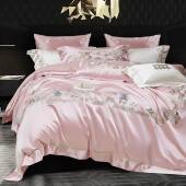 高端奢华田园婚庆少女140S真丝棉长绒棉刺绣床上四件套亲肤舒适软