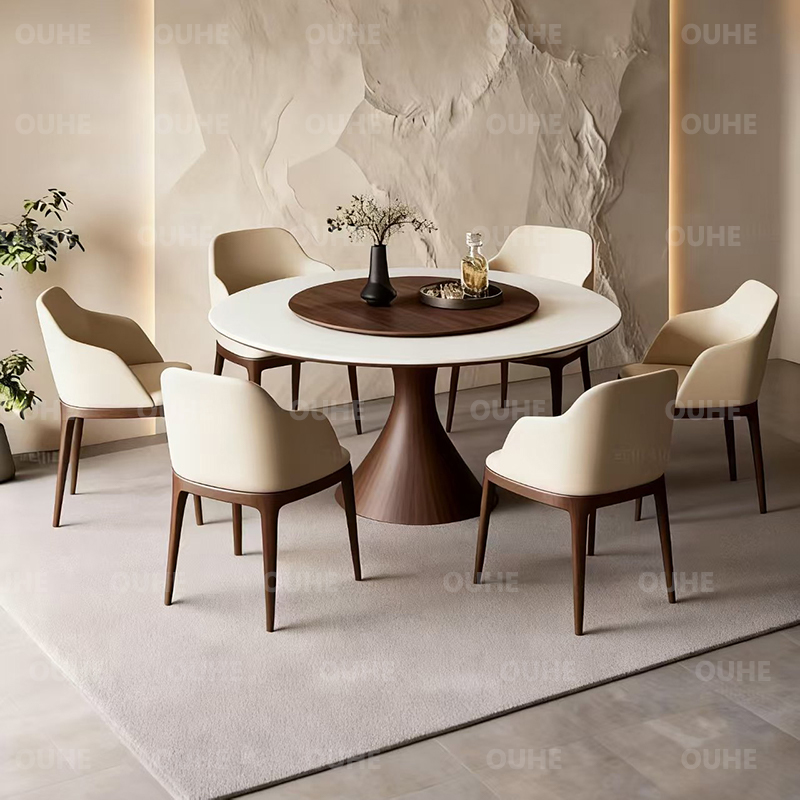 意式轻奢实木岩板餐桌