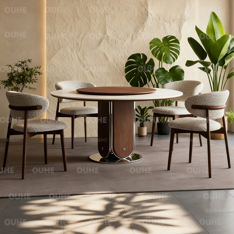 岩板餐桌椅组合家用小户型圆桌