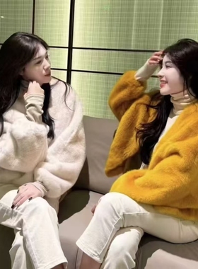 万恩时尚外套高级感仿水貂皮毛一体高品质皮草短款简约百搭加厚