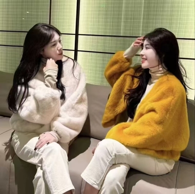 万恩时尚外套高级感仿水貂皮毛一体高品质皮草短款简约百搭加厚