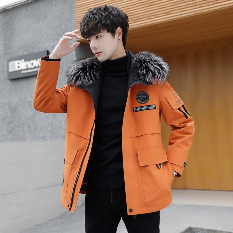 男士商务休闲派克服貉子毛领真毛兔毛内胆加厚时尚新款棉衣