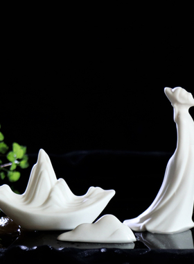 陶瓷小船李白禅意盆景景观鱼缸