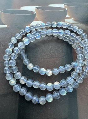 暗夜行者 灰月光石水晶6mm圆珠3颗圈手链 幻彩虹光