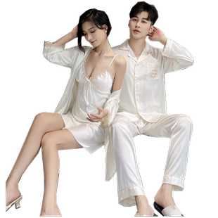 情侣性感睡衣女春秋天夏季睡袍吊带睡裙高级感冰丝绸家居服套装男