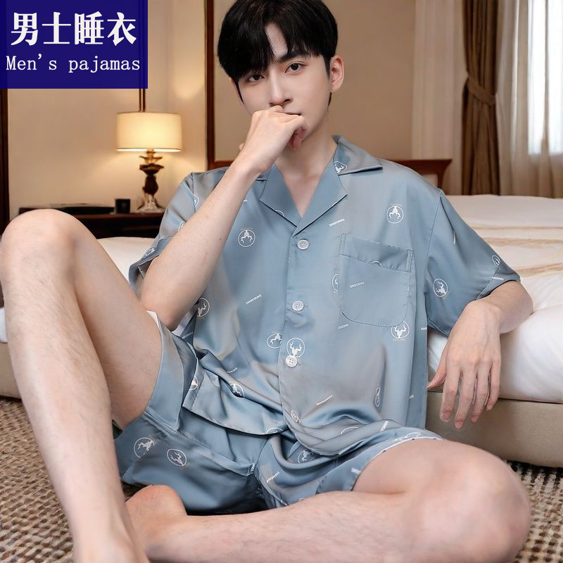 冰丝睡衣男短袖短裤可外穿家居服