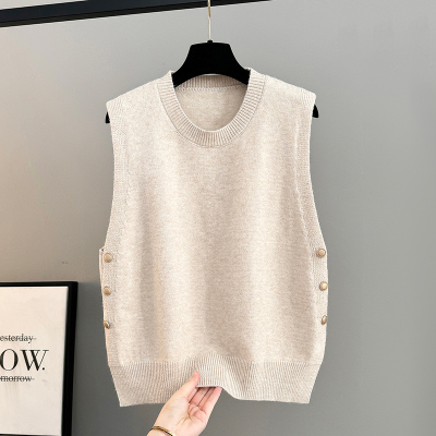 马甲女款2026新款春秋宽松外穿针织背心毛衣外套坎肩春钮扣0121e