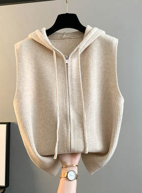 连帽马甲女士外套2025新款春秋宽松外穿针织背心毛衣坎肩秋冬叠穿
