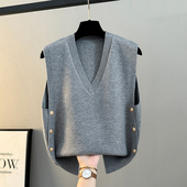 马甲女士2026新款 春秋宽松外穿针织背心V领毛衣外套坎肩冬季 马夹