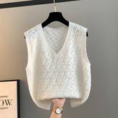 马甲背心外套春秋坎肩2026新款 镂空毛衣V领宽松外穿 针织女士薄款
