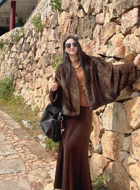 CIWEN FUR (中古斗篷）紫金短二&宝嘉美中古斗篷蝙蝠袖短装水貂