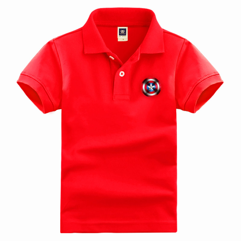 儿童纯色polo衫白色短袖男女童学生夏季校服大童纯棉翻领T恤大红