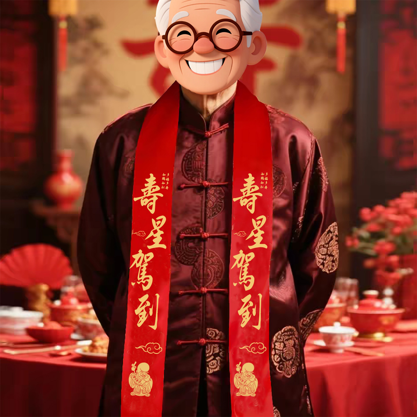 生日寿带丝带挂脖爸妈7080岁过寿宴拍照用祝老人大寿寿字彩带绶带
