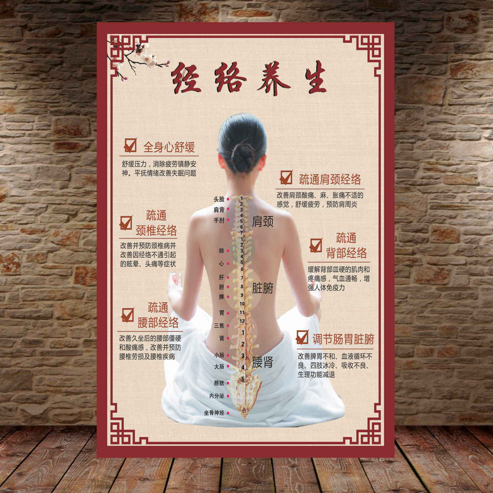 脊柱理疗中医养生馆背部经络疏通的好处挂图广告宣传图片海报