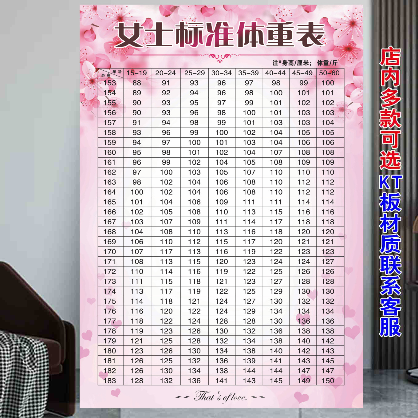 女子标准体重表美容院海报定制墙贴理疗挂图spa养生广告图宣传画