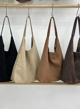 欧比 秋季复古韩版麂皮绒腋下包大容量复古百搭纯色托特子母包女