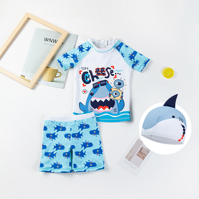 新款儿童泳衣分体泳裤防晒速干韩国宝宝ins卡通帅气鲨鱼男孩泳装