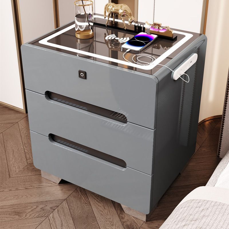 智能床头柜简约现代多功能带灯无线充电指纹锁蓝牙音箱卧室床边柜