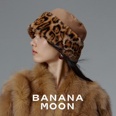 反叛野性时尚-双色拼接豹纹水桶帽-羊绒羊毛混纺双面戴盆帽