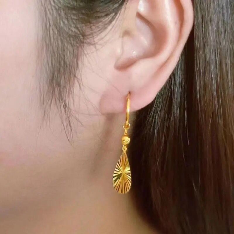 越南沙金耳环水滴耳坠女款年轻妈妈款耳圈首饰送老婆礼物耳钉耳钩