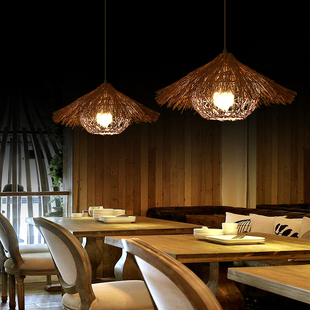 草帽吊灯东南亚藤编创意竹艺餐厅婚庆店饭店民宿灯罩竹编装饰