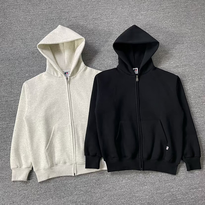 罗素外套拉链卫衣黑灰抓绒vtg开衫boxy短款cleanfit男vibe卫衣