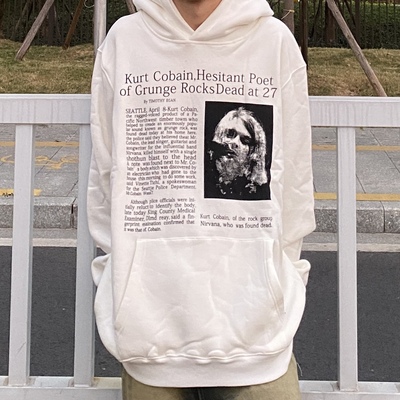 美式复古vtg涅槃柯本人像标语连帽卫衣宽松情侣款休闲简约风男女