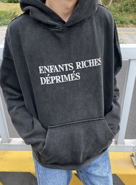 ERD忧郁的富二代重工字母标语破坏虫洞水洗连帽衫Loren同款卫衣男