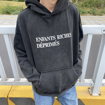 ERD忧郁的富二代重工字母标语破坏虫洞水洗连帽衫Loren同款卫衣男