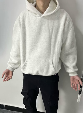 Vintage罗素卫衣黑灰抓绒vtg连帽卫衣boxy短款cleanfit男vibe卫衣