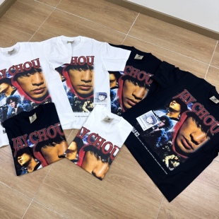 启雾福利款vtg周杰伦短袖直喷印花260g重磅T恤高街休闲宽松男女款