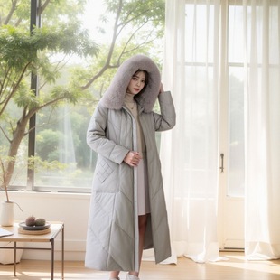 海宁真皮羽绒服外套女长款过膝盖冬季绵羊皮狐狸毛时尚保暖加长款