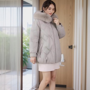 海宁真皮羽绒服女2024新款宽松显瘦绵羊皮中长款皮衣外套狐狸毛领