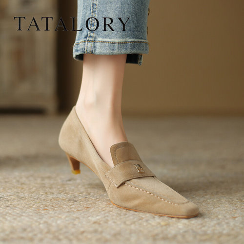TATALORY女鞋方头猫跟复古风韩版